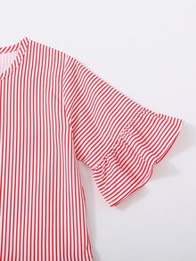 SHEIN Niñas Blusa de rayas con Jeans desgarro - Multicolor - Ver 4