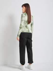 SHEIN Teen Girls Tie Dye Half Zip Tee & Belted Cargo Pants - Multicolor - View 2