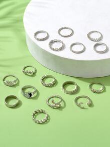 16 piezas Anillo serpiente & con diseño de luna - Plateado - Ver 2