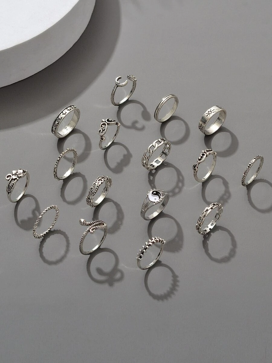16pcs Chain & Snake Decor Ring | SHEIN USA