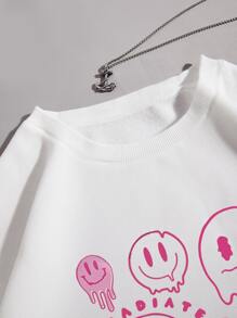 SHEIN Qutie 表情圖案落肩袖運動衫