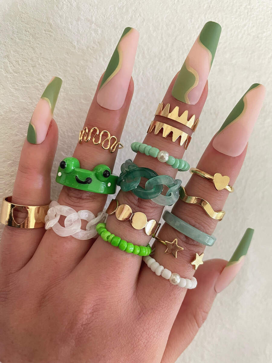 14入組心和星形裝飾戒指 - 彩色 - 查看 1