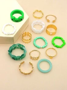 14入組心和星形裝飾戒指 - 彩色 - 查看 2