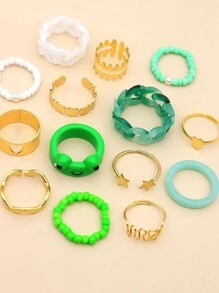 14入組心和星形裝飾戒指 - 彩色 - 查看 3