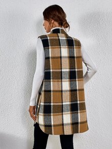 SHEIN Essnce Plaid Print Vest Coat - Multicolor - View 2