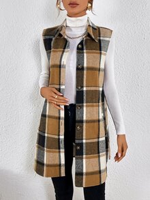SHEIN Essnce Plaid Print Vest Coat - Multicolor - View 3