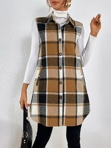 SHEIN Essnce Plaid Print Vest Coat - Multicolor - View 6
