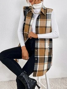 SHEIN Essnce Plaid Print Vest Coat - Multicolor - View 7