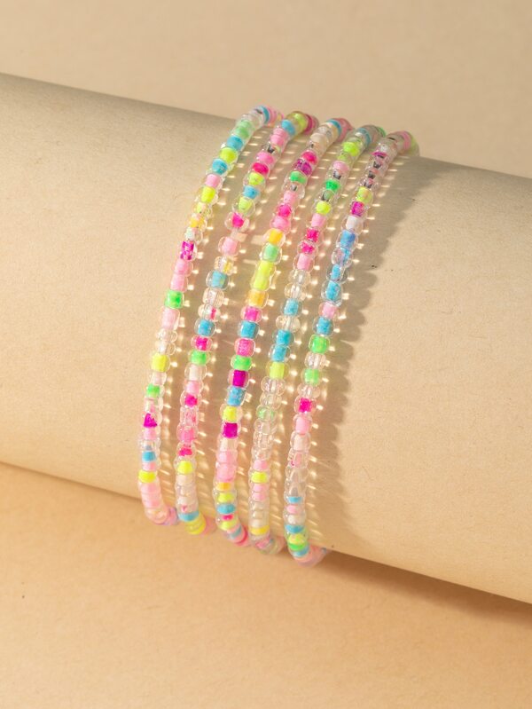 5pcs Color Block Beaded Bracelet