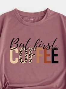 SHEIN LUNE Camiseta con estampado de leopardo y slogan - Rosa vieja - Ver 3