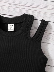 SHEIN Young Girl Rib-Knit Cut Out Tank Top