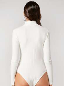 BizChic 棉素色小高領連體衣工作服 - 白色 - 查看 2