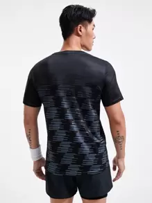 Manfinity Fitness 男友风 男士 字母与几何图案运动 T 恤 运动上衣 - 黑色 - 查看 2