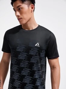 Manfinity Fitness 男友风 男士 字母与几何图案运动 T 恤 运动上衣 - 黑色 - 查看 3