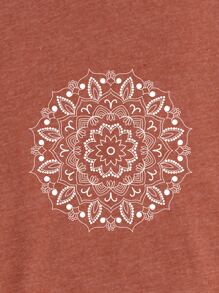 INAWLY Áo thun cổ tròn in họa tiết Mandala dành cho nữ - Rỉ Nâu - Xem 6