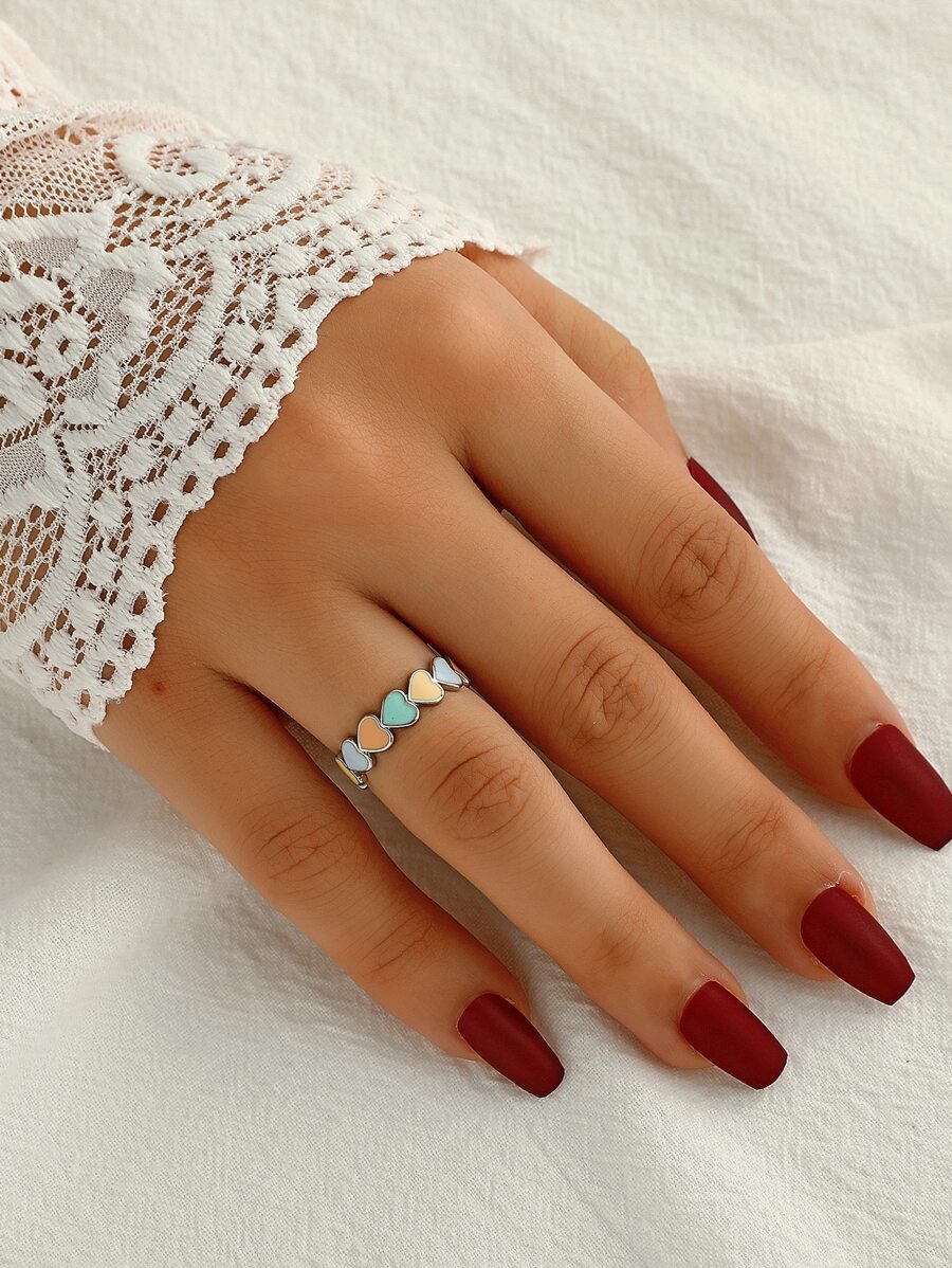 1 pieza, recién llegado, anillo de cobre abierto con incrustaciones de corazón colorido bonito y Simple, adecuado para el uso diario de las mujeres