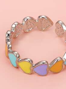 1 pieza, recién llegado, anillo de cobre abierto con incrustaciones de corazón colorido bonito y Simple, adecuado para el uso diario de las mujeres - Multicolor - Ver 6