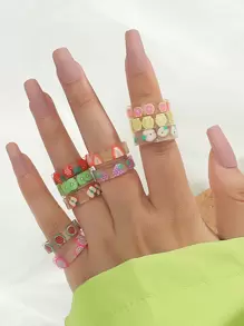 10入組水果樣式圓環 - 彩色 - 查看 2