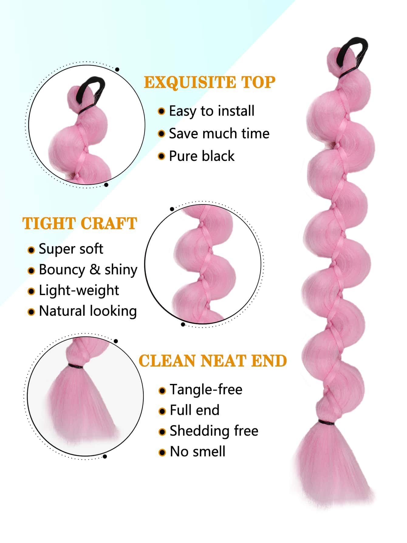 Miniatura 3 de largo trenzado sintético Extensión del pelo con Goma para pelo Rosa Pálido