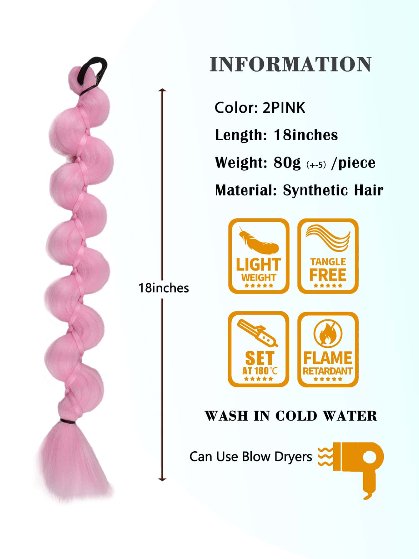 Miniatura 4 de largo trenzado sintético Extensión del pelo con Goma para pelo Rosa Pálido