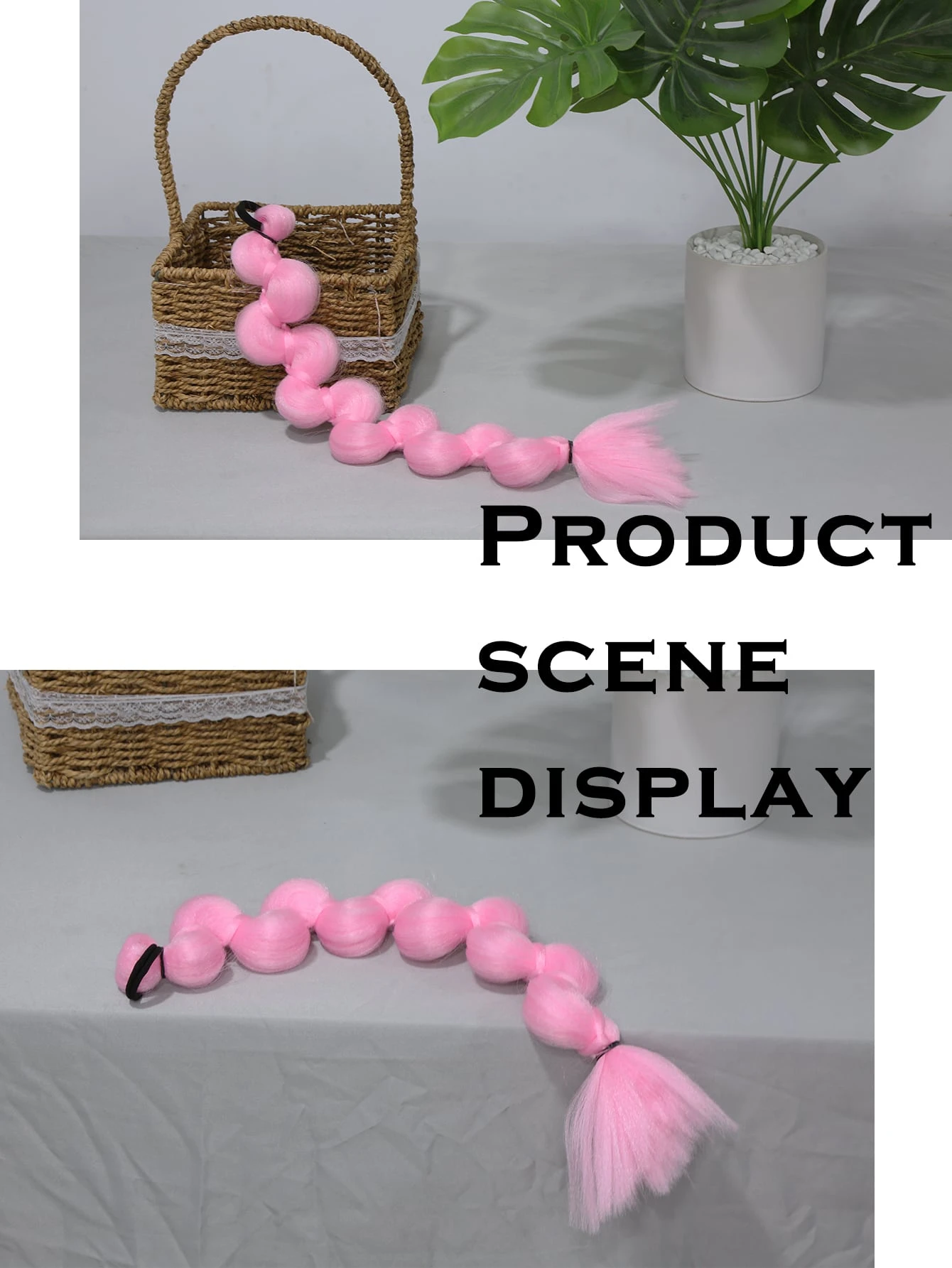 Miniatura 5 de largo trenzado sintético Extensión del pelo con Goma para pelo Rosa Pálido