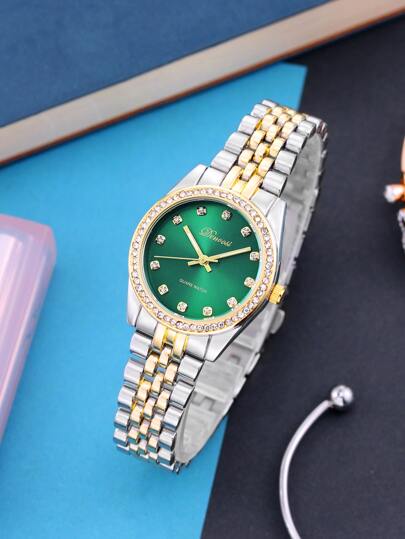 1pc Rhinestone Decor Quartz Watch