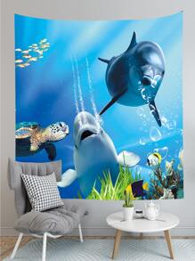 1 tấm thảm họa tiết cá voi và cá heo, chăn vải hiện đại cho gia đình, cờ cho phòng, đồ trang trí phòng, thảm, nghệ thuật treo tường, đồ dùng trong phòng, cờ cho phòng - Nhiều màu - Xem 1
