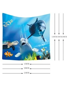 1 tấm thảm họa tiết cá voi và cá heo, chăn vải hiện đại cho gia đình, cờ cho phòng, đồ trang trí phòng, thảm, nghệ thuật treo tường, đồ dùng trong phòng, cờ cho phòng - Nhiều màu - Xem 3