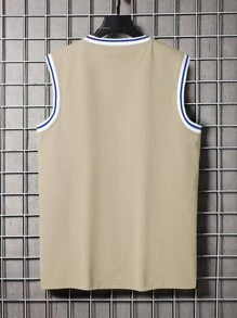 Aesthetic Post--Men Letter Graphic Contrast Trim Tank Top - Khaki - View 2