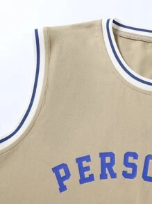 Aesthetic Post--Men Letter Graphic Contrast Trim Tank Top - Khaki - View 4