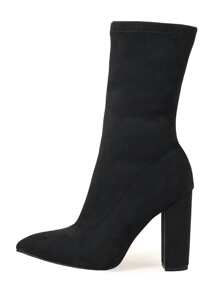 Thích hợp với váy, giày cao gót đế thô màu đen, giày bốt mũi nhọn co giãn có khóa kéo bên hông dành cho nữ, bốt hở ngón giữa bắp chân cho mùa thu hoặc mùa đông, tiệc tùng - màu đen - Xem 2