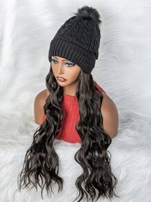 Tóc giả tổng hợp xoăn dài tự nhiên có mũ - màu đen - Xem 1