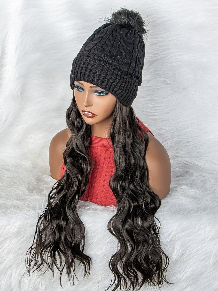 Tóc giả tổng hợp xoăn dài tự nhiên có mũ - màu đen - Xem 1