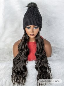 Tóc giả tổng hợp xoăn dài tự nhiên có mũ - màu đen - Xem 2