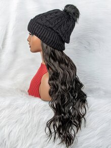 Tóc giả tổng hợp xoăn dài tự nhiên có mũ - màu đen - Xem 3
