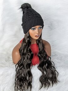 Tóc giả tổng hợp xoăn dài tự nhiên có mũ - màu đen - Xem 4