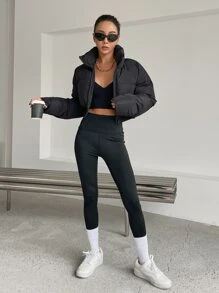 DAZY 落肩拉链羽绒厚口袋外套，冬季女装，冬季外套女式夹克 - 黑色 - 查看 8