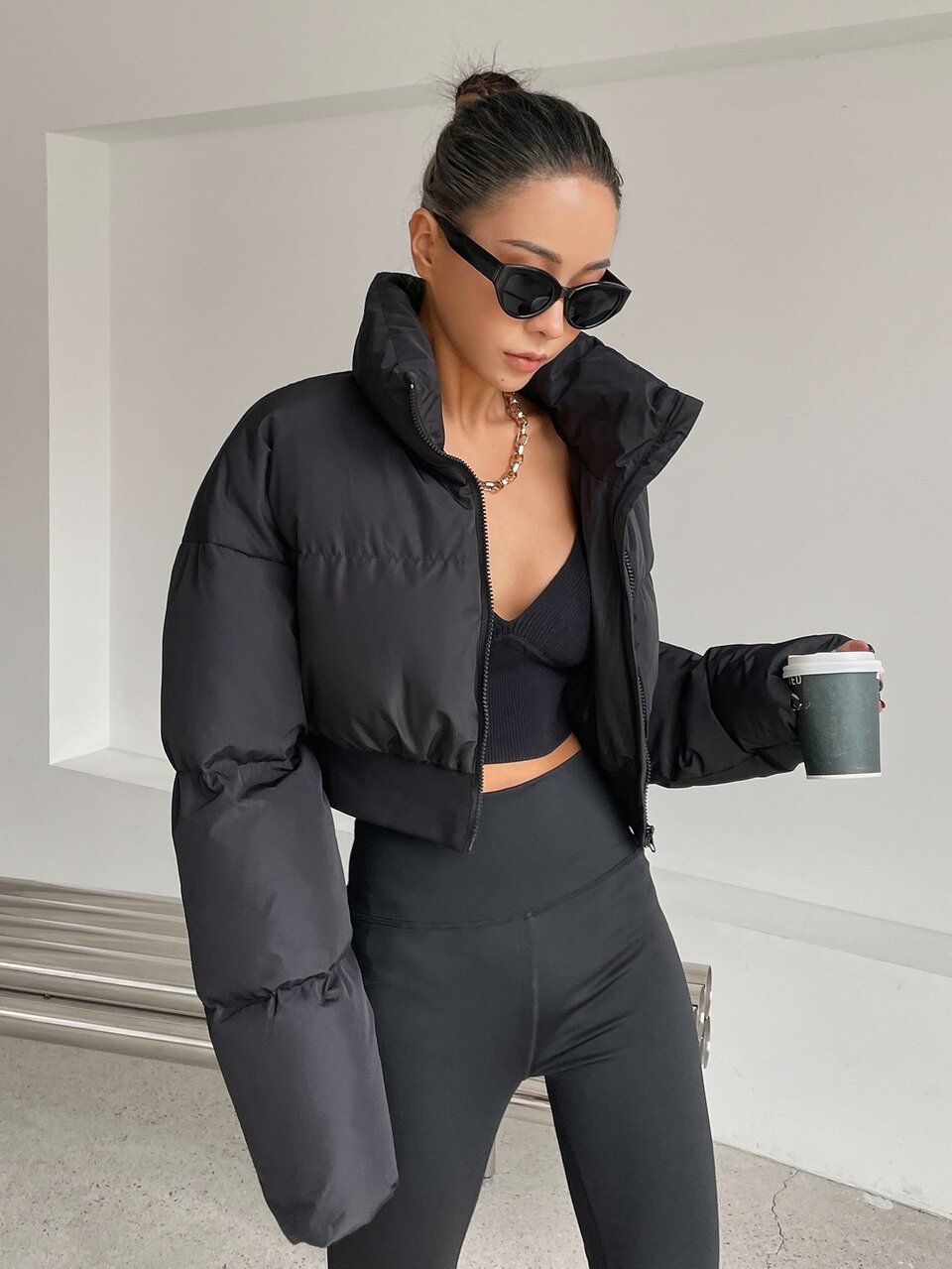 Drop Shoulder Zipper Puffer Thick Pockets Coat ,Winter Women Clothes,Winter Coat Women Jacket