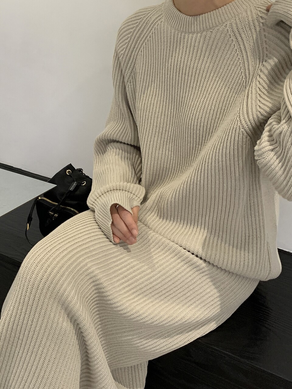 Solid Raglan Sleeve Sweater & Knit Skirt,Fall Women Clothes