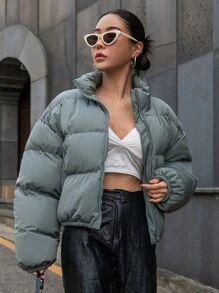 DAZY 落肩拉链羽绒厚口袋外套，冬季女装，冬季外套女式夹克 - 綠色 - 查看 7