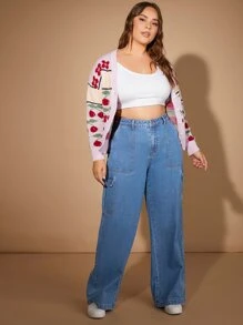 SHEIN EZwear Jeans cargo con bolsillos con solapa - Azul lavado medio - Ver 3