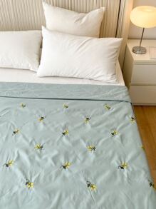 Leaf Embroidery Bedspread - Green - View 4