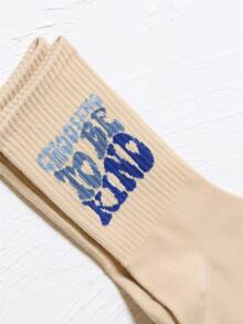 Slogan Graphic Crew Socks - Apricot - View 3
