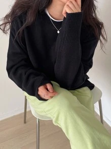 DAZY Suéter de punto acanalado con hombros caídos, blusas de manga larga, ropa de otoño