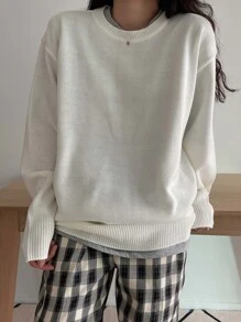 DAZY Jersey tejido de canalé de hombros caídos - Blanco - Ver 2