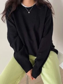 DAZY Suéter de punto acanalado con hombros caídos, blusas de manga larga, ropa de otoño