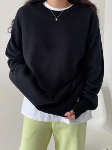 DAZY Suéter de punto acanalado con hombros caídos, blusas de manga larga, ropa de otoño