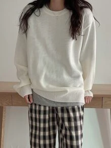 DAZY Jersey tejido de canalé de hombros caídos - Blanco - Ver 4