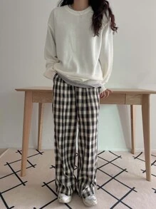 DAZY Jersey tejido de canalé de hombros caídos - Blanco - Ver 7