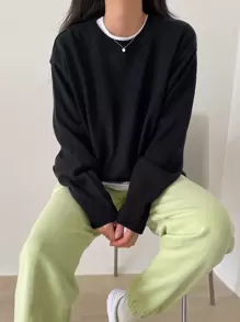 DAZY Suéter de punto acanalado con hombros caídos, blusas de manga larga, ropa de otoño